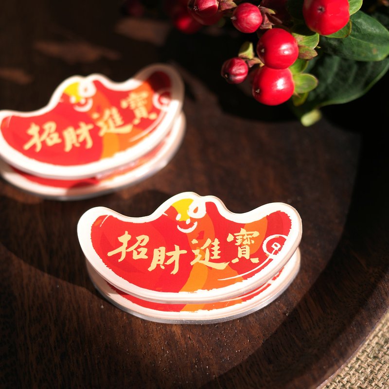 【Fortune and fortune】Double-purpose Acrylic magnet refrigerator holder - ของวางตกแต่ง - วัสดุกันนำ้ สีแดง