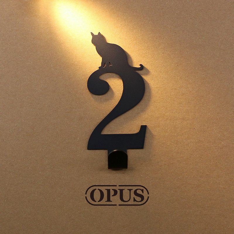 [OPUS Dongqi Metalworking] When the cat meets the number 2-hook (black) / wall decoration hook / storage without trace - ตกแต่งผนัง - โลหะ สีดำ