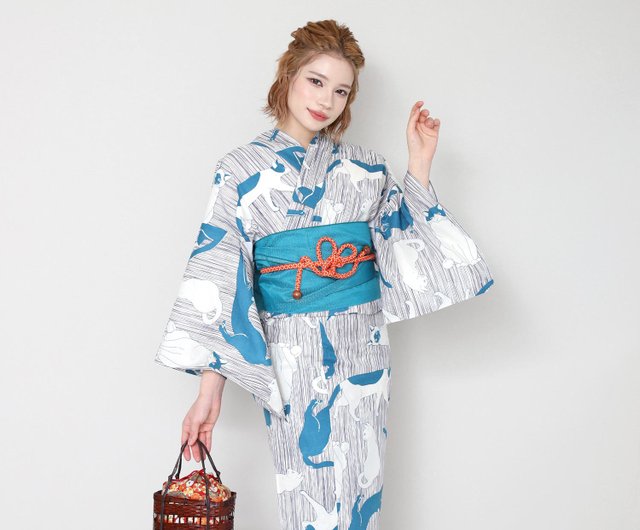 Japanese Traditional Yukata With Cute Kitten Patterns Summer -  Denmark