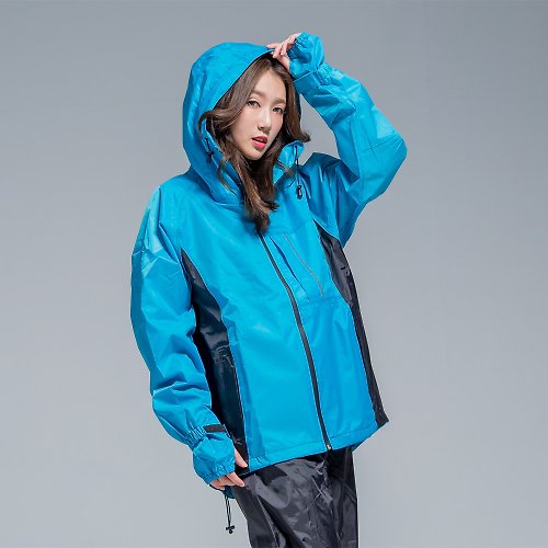 BrightDay雨衣 玩酷迷彩兩件式風雨衣-湖藍