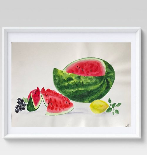 Alisa-Art Watermelon still life original watercolour painting modern painting wall art