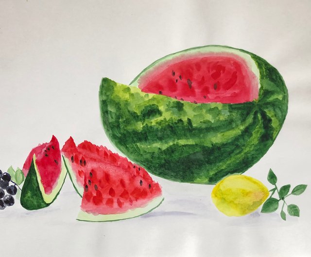 スイカ 静物画 原画 水彩画 現代絵画 ウォールアート - ショップ