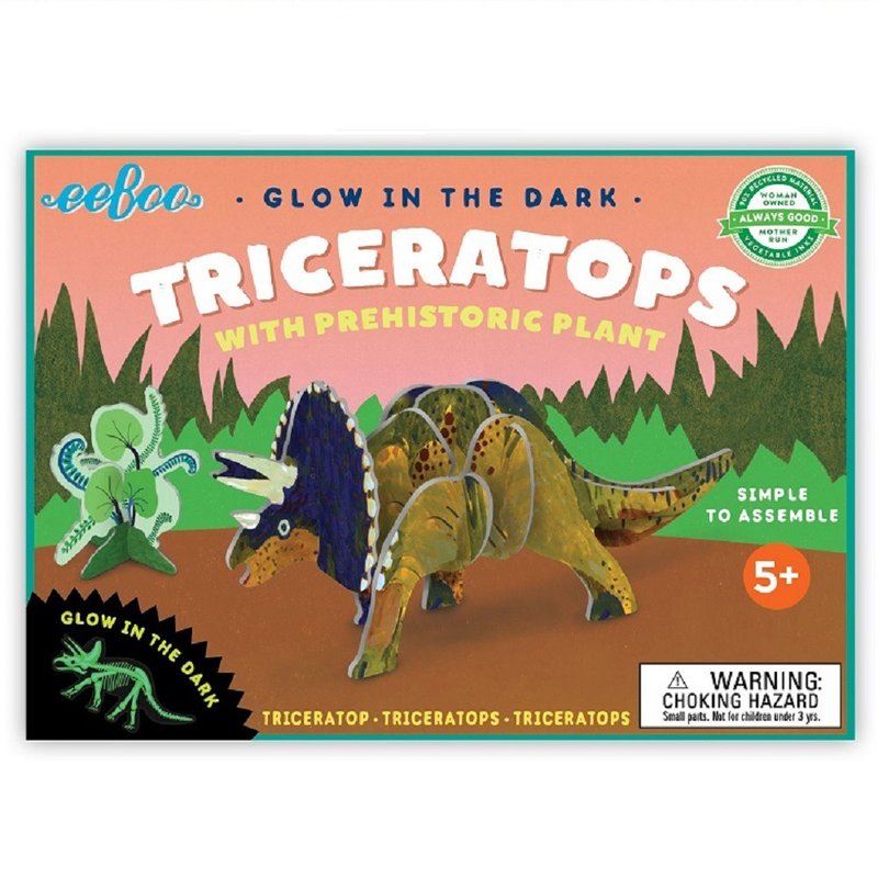 eeBoo 3D Stereo Luminous Dinosaur - Triceratops 3D Dinosaurs Triceratops - Puzzles - Paper Green