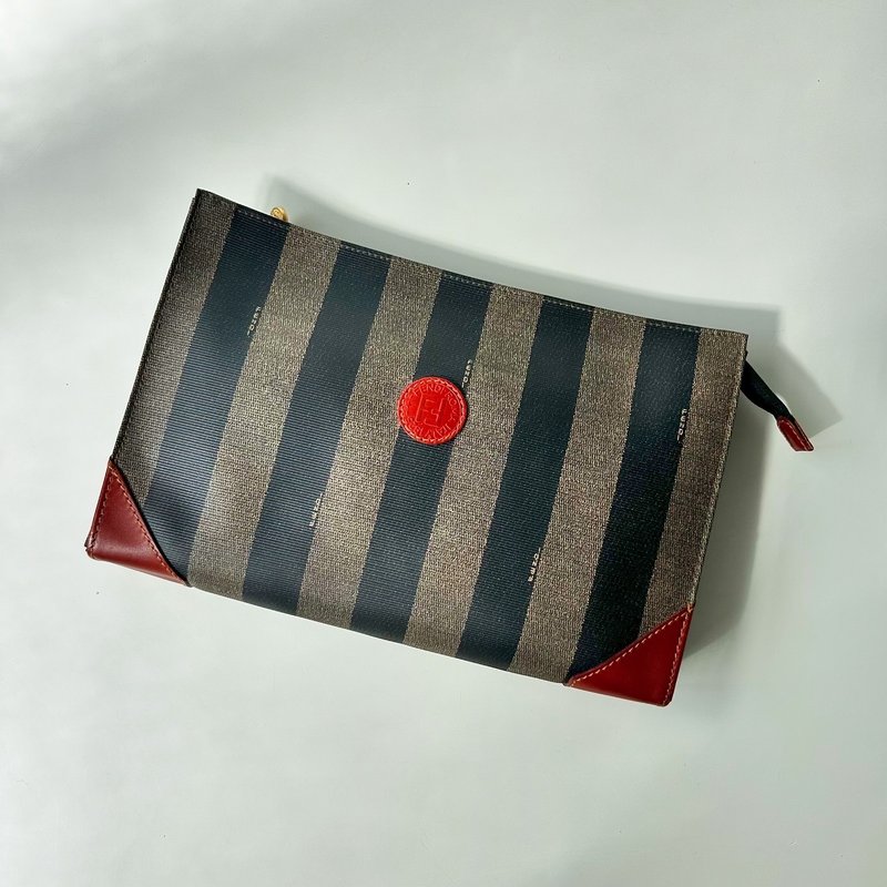 Old Bones FENDI classic pequin striped clutch C86 vintage - กระเป๋าคลัทช์ - วัสดุอื่นๆ 