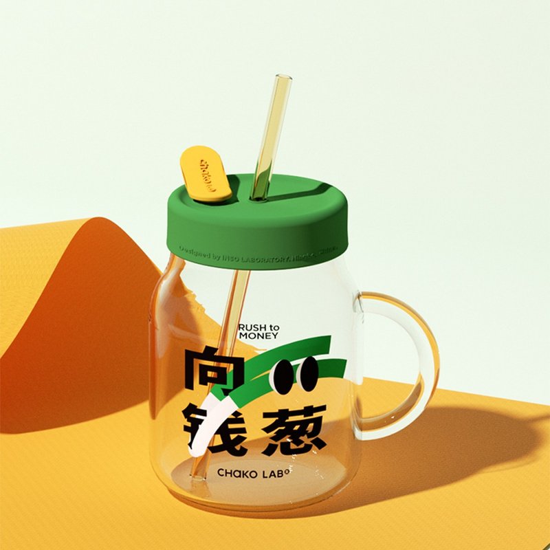 【向錢蔥】750ml大容量玻璃吸管杯 - 水壺/水瓶 - 玻璃 綠色