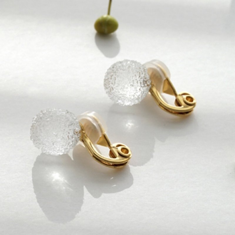 Hario 手工玻璃雪花耳環/耳夾 - 耳環/耳夾 - 玻璃 透明