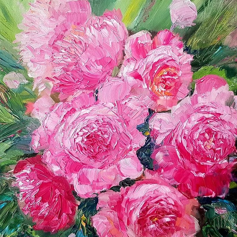 Peonies Painting Floral Original Art Flowers Impasto Canvas Oil Painting Peony - Posters - Other Materials Pink