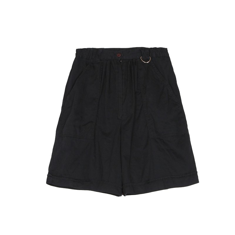 [Egg plant ancient] black crow high waist ancient shorts - กางเกงขายาว - ผ้าฝ้าย/ผ้าลินิน สีดำ
