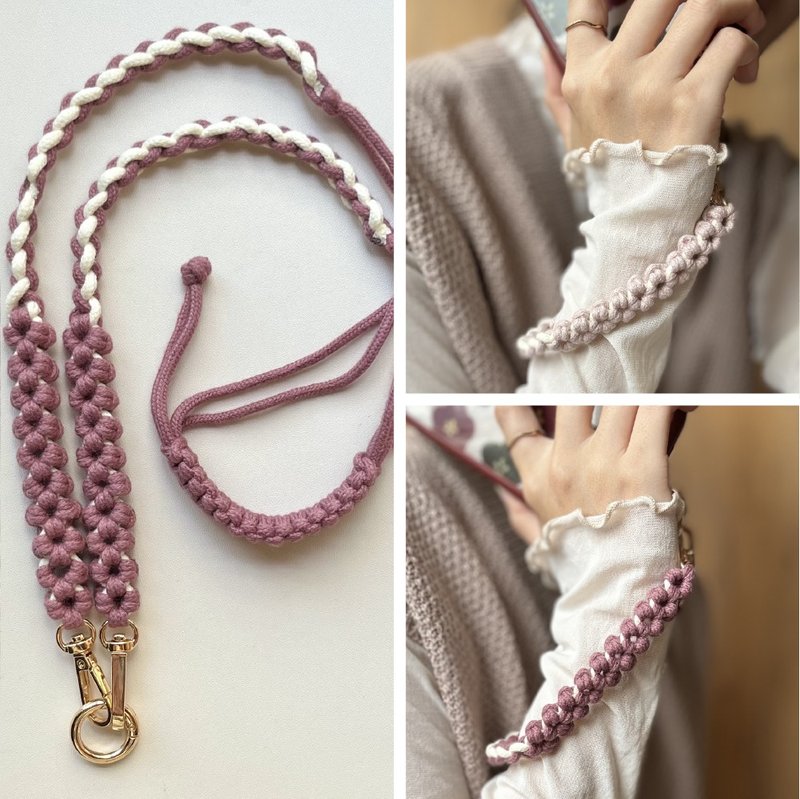 Lotus system⋯ Woven hollow flower adjustable mobile phone lanyard mobile phone strap - เชือก/สายคล้อง - พืช/ดอกไม้ สีม่วง