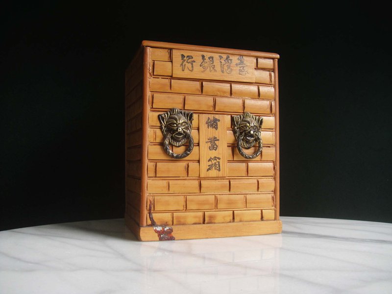 【老時光 OLD-TIME】早期二手台灣製稀有品台灣銀行竹製存錢筒 - 擺飾/家飾品 - 其他金屬 卡其色
