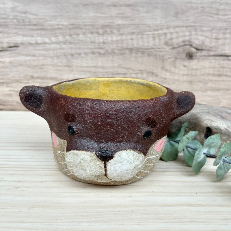 A Lu 貓咪盆栽器/擺飾/禮物/聚寶盆 原創手作手繪 美國高砂陶土 - 盆栽/植栽 - 陶 多色