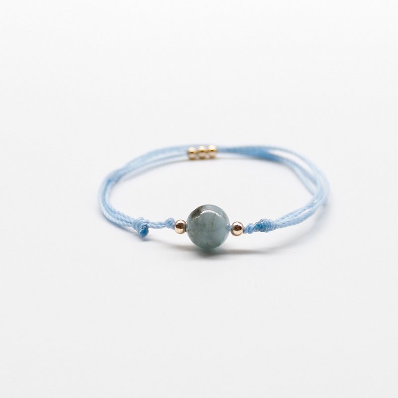 天然水晶 魔鬼海藍寶 防水蠟線手環 三月誕生石 - 手鍊/手環 - 水晶 藍色