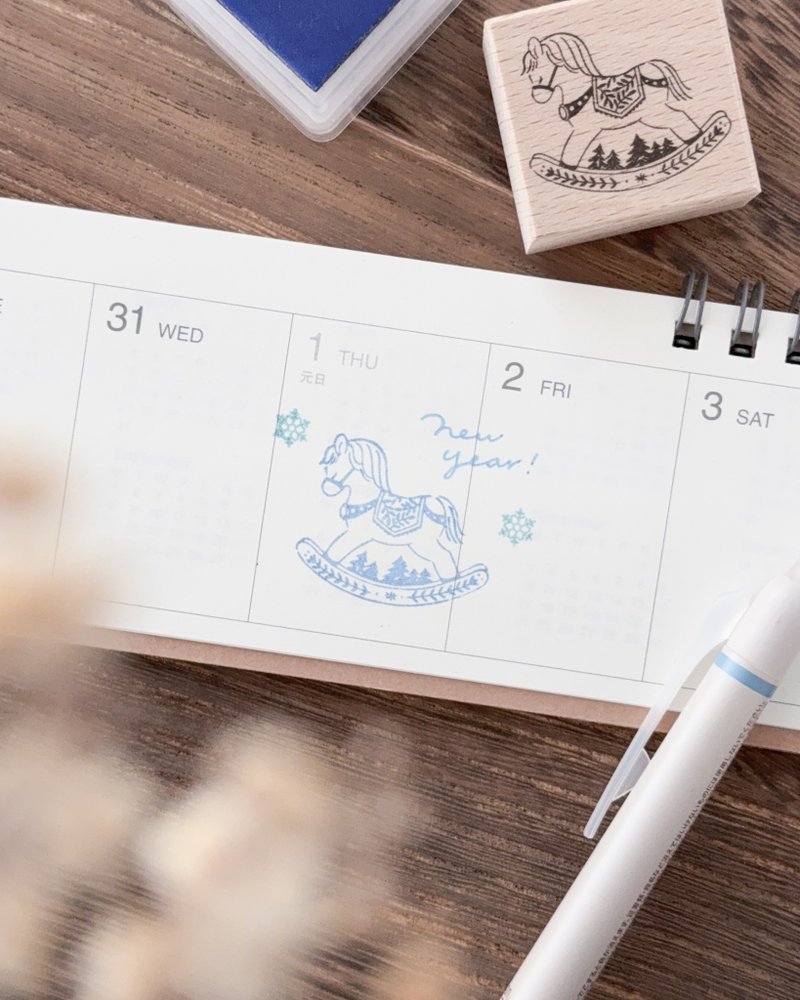 木馬橡皮印章 3×3cm 手帳與書信的小巧點綴 - 印章/印台 - 木頭 