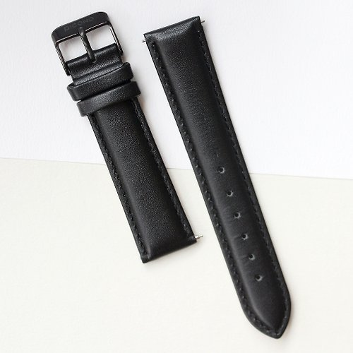 PICONO Watches 【PICONO】Apple Watch適用-20mm黑色真皮錶帶/錶扣黑色