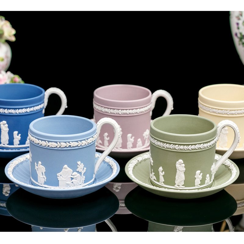 英國製Wedgwood 手工經典巔峰工藝 碧玉浮雕 咖啡杯碟組 - 咖啡壺/手沖壺 - 瓷 
