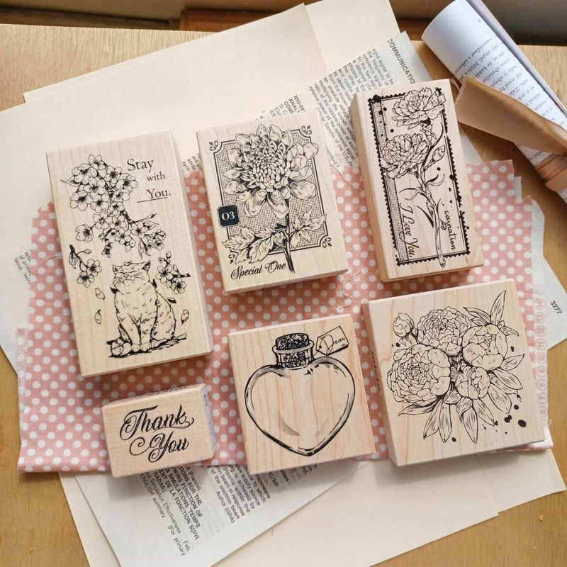 Kitty's Pattern Spring Maple Wood Stamp Set - ตราปั๊ม/สแตมป์/หมึก - วัสดุอื่นๆ 