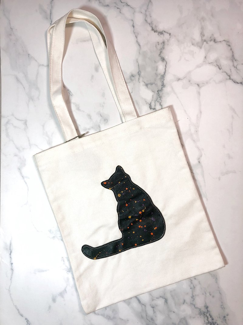Handmade | Cat Cat Sheepskin Canvas Bag | Shoulder Bag | Backpack - Messenger Bags & Sling Bags - Genuine Leather White