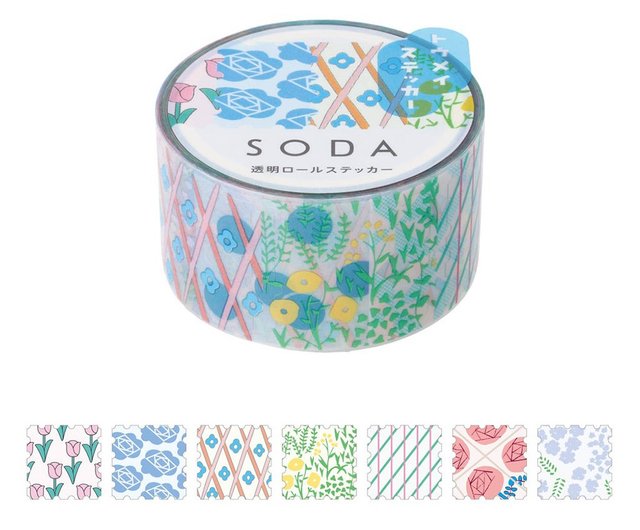 Floral Stamp SODA Transparent Sticker Tape Floral Stamp SODA Transparent Sticker Tape