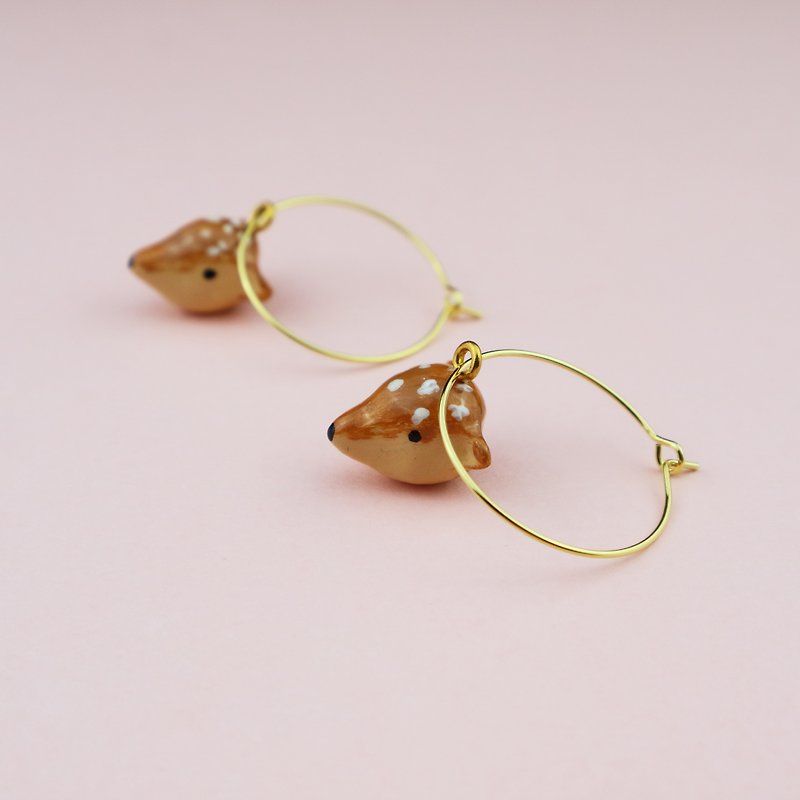 OMO  Original hand-painted Fawn.  18K Gold Earrings - Earrings & Clip-ons - Clay 
