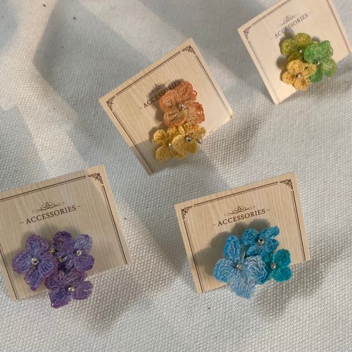 寶玉滿堂 【手作飾品系列】 鉤針編織 紫陽花 繡球花 耳骨夾 耳夾耳環