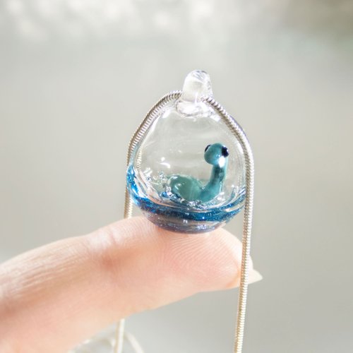 DriftLand Blown Glass Necklace with Loch Ness Monster inside • Heady Glass Pendant Gifts