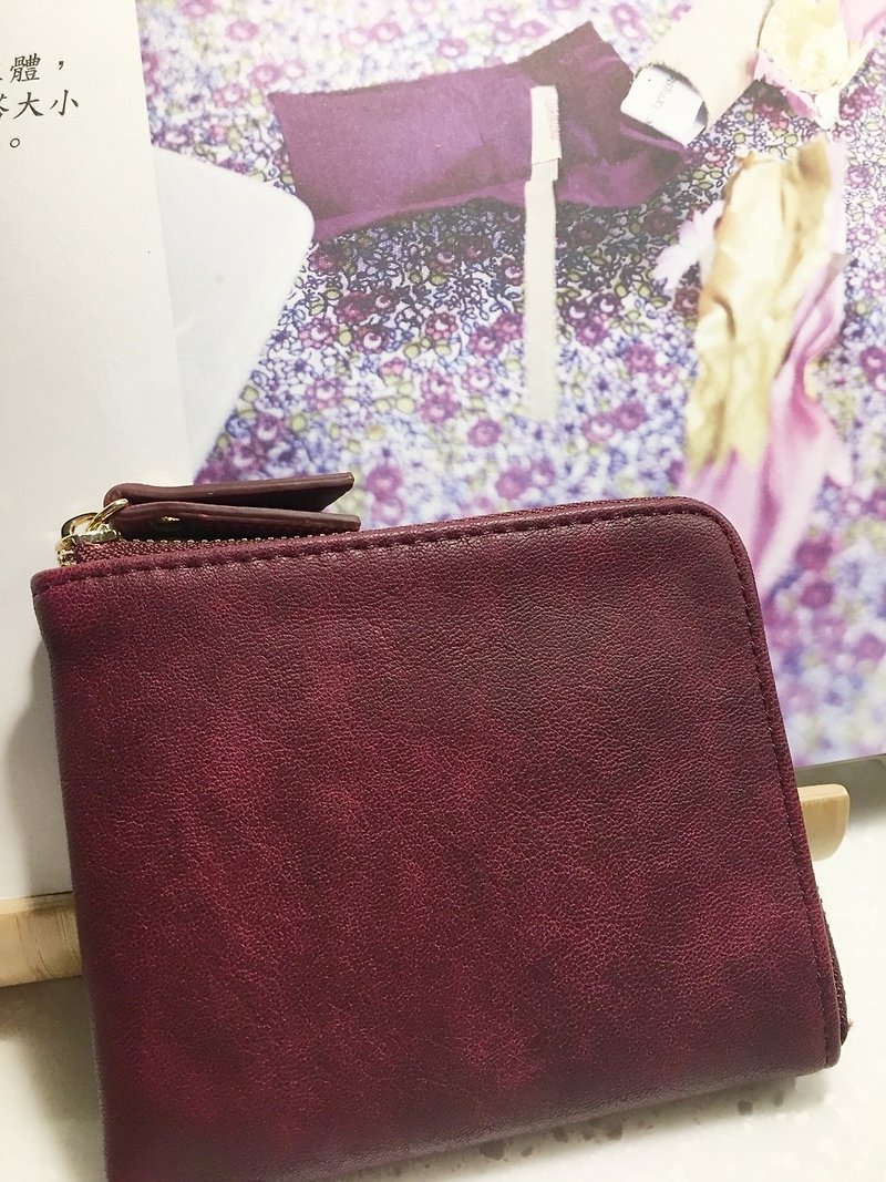 新品 紫紅色口袋小錢包 L型拉鍊短夾 情人節 生日 聖誕交換禮物 - 銀包 - 防水材質 