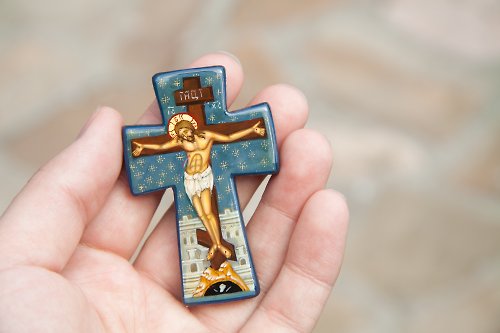 Orthodox small icons 手繪正統基督教十字架十字架耶穌基督圖標宗教藝術