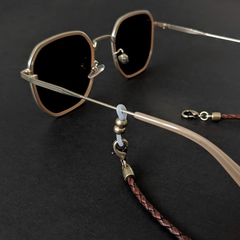 3mm 4mm 5mm 美國製棕色編織皮繩 古銅扣件 眼鏡鍊 口罩鍊