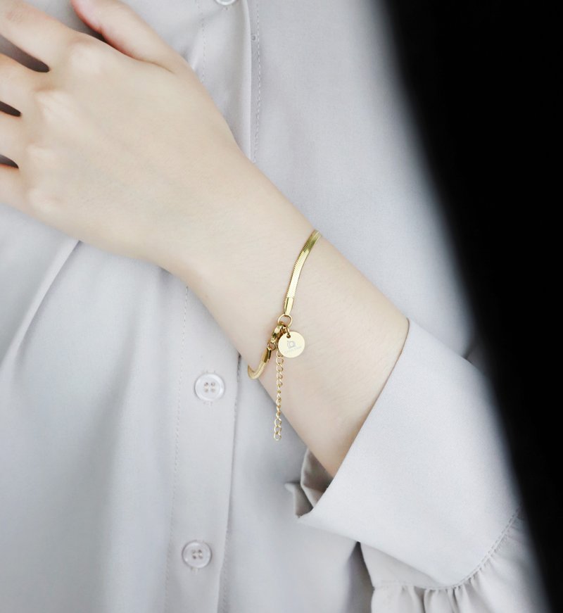 [Customized] Snake bone chain bracelet 316L medical steel / gold / can be engraved - สร้อยข้อมือ - สแตนเลส สีทอง