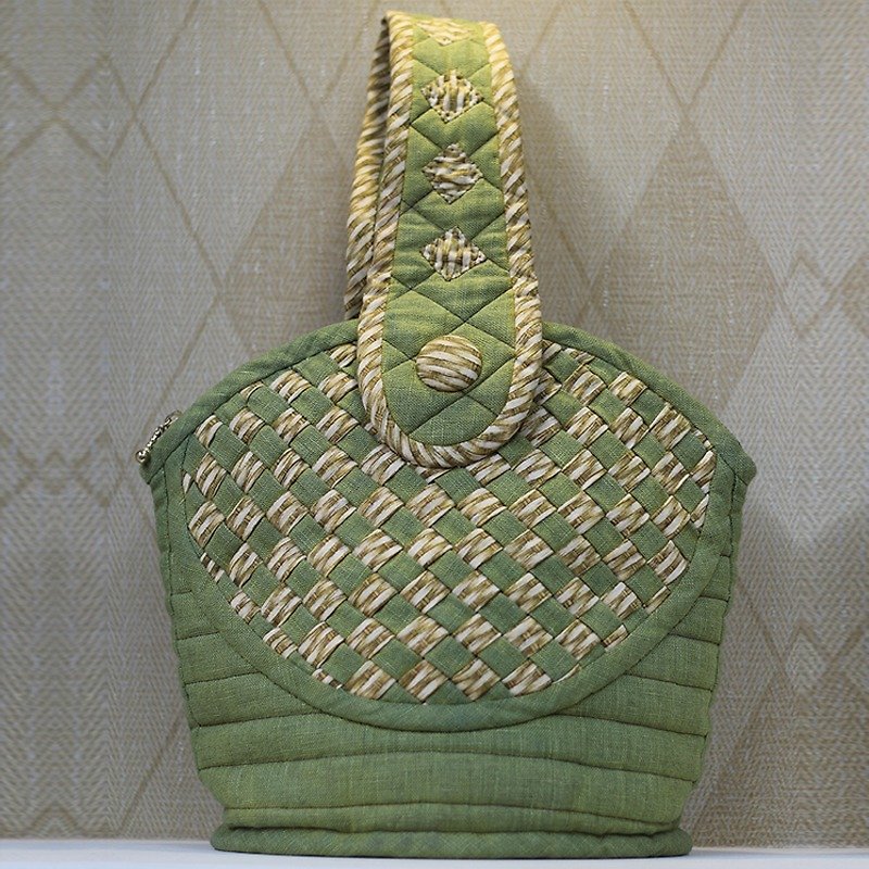 Grass and green fine plaid puzzle package ❖ exclusive hand sewing bag ❖ - Handbags & Totes - Cotton & Hemp Green