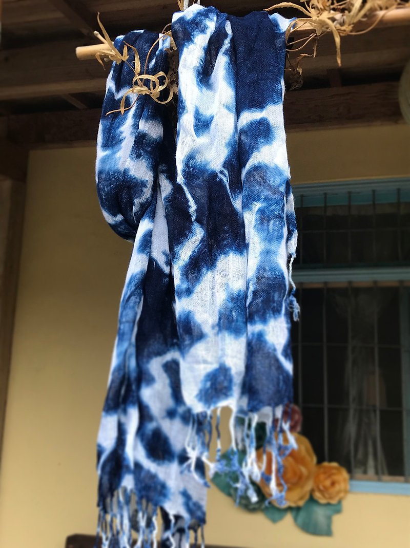 Taken from natural-hand dyed blue dyed shawl - Knit Scarves & Wraps - Cotton & Hemp 