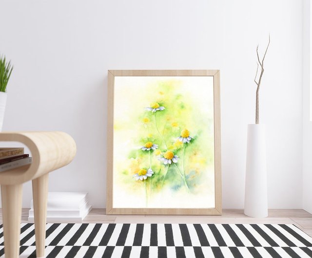 カモミール】限定版水彩アートプリント。植物の花の壁の芸術の装飾