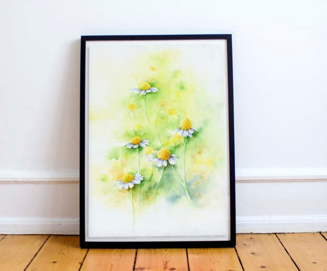 カモミール】限定版水彩アートプリント。植物の花の壁の芸術の装飾