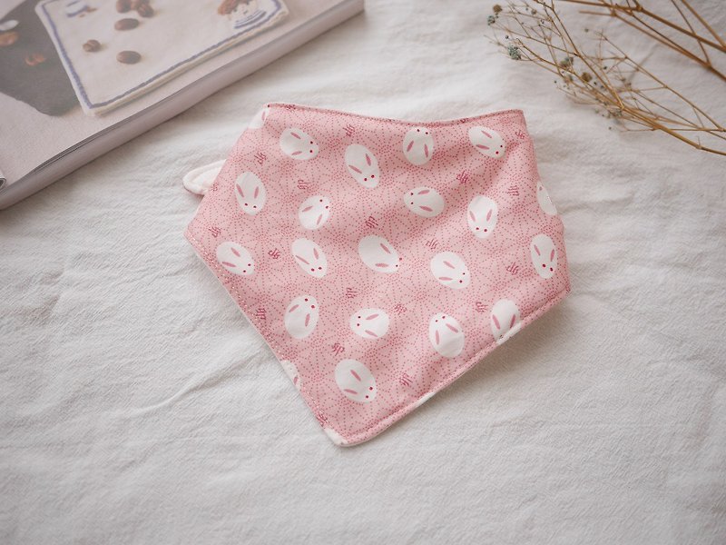 Six-layer yarn triangle saliva towel bunny rabbit - Bibs - Cotton & Hemp Pink