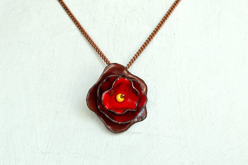 Rose, Jewelry, Necklace, Enamel, Flower, Rose Necklace, Rose Jewelry, Flower - 項鍊 - 琺瑯 紅色
