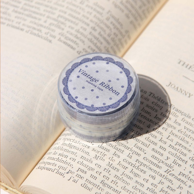 Vintage Ribbon Die-cut Masking Tape | Navy Dot - 紙膠帶/和紙/PET - 紙 藍色