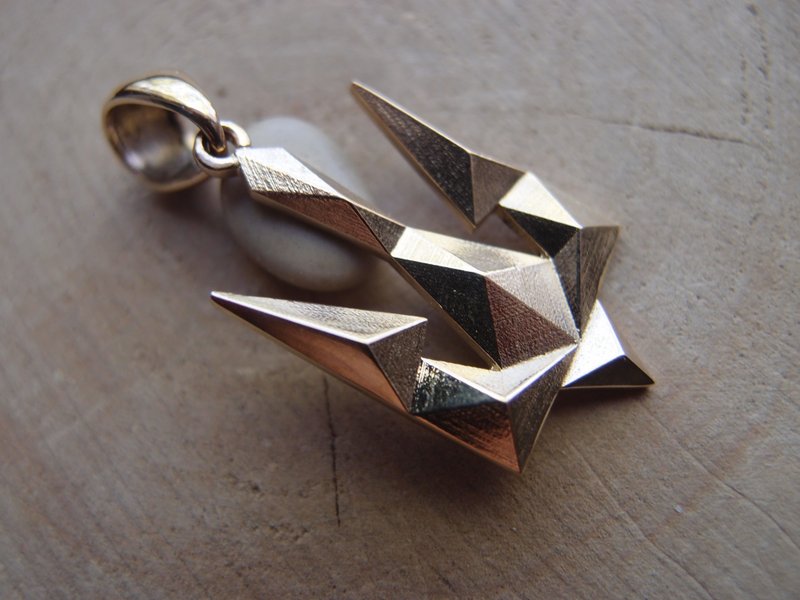 Falcon Trident Big Tryzub Bronze Polygonal pendant necklace Ukrainian gift - สร้อยคอ - ทองแดงทองเหลือง สีทอง