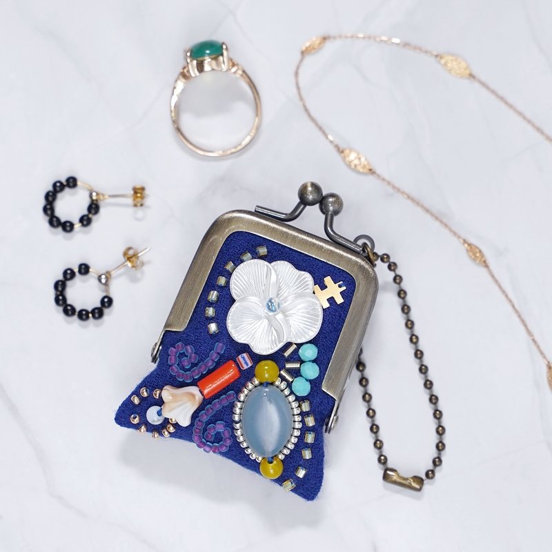 Beaded Coin Purse Necklace 89 – Blue Wool / Wearable Art / Statemen/ Bag Charm - Charms - Wool Blue
