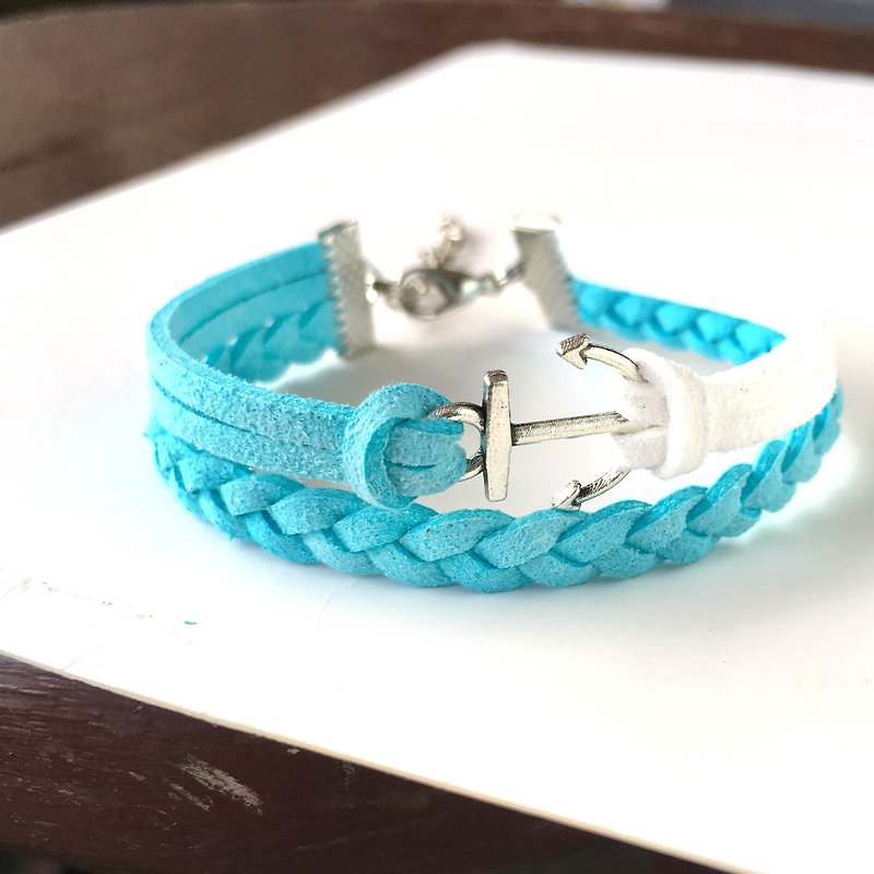 Handmade Double Braided Anchor Bracelets – ocean blue limited - สร้อยข้อมือ - วัสดุอื่นๆ สีน้ำเงิน