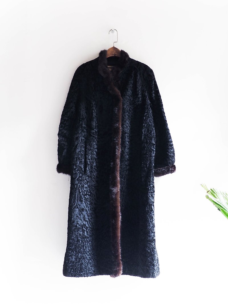 River Hill - Aichi stunning glossy black mink trim Tea party antique wool sheep wool wool coat jacket vintage wool vintage overcoat - Women's Casual & Functional Jackets - Other Materials Black