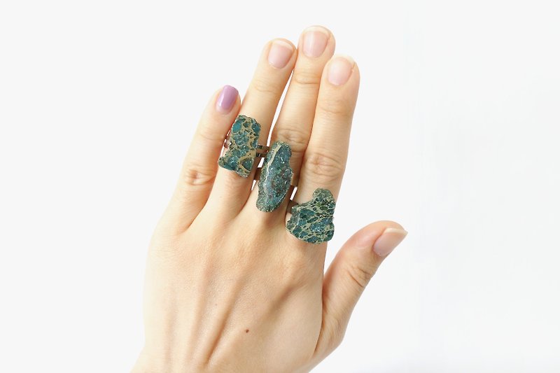 原礦獨一無二土耳其碧玉原石戒指 - 戒指 - 半寶石 綠色