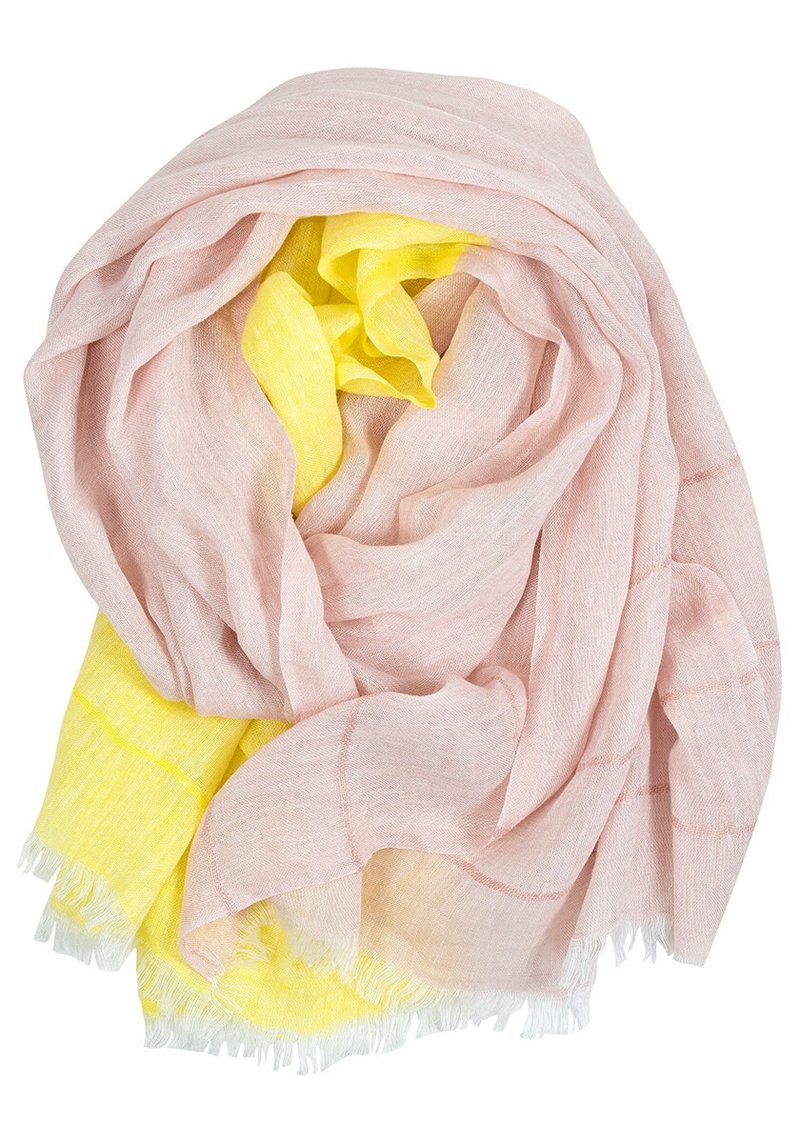 TSAVO linen thin scarf (rose light yellow) - ผ้าพันคอถัก - ผ้าฝ้าย/ผ้าลินิน สีเหลือง