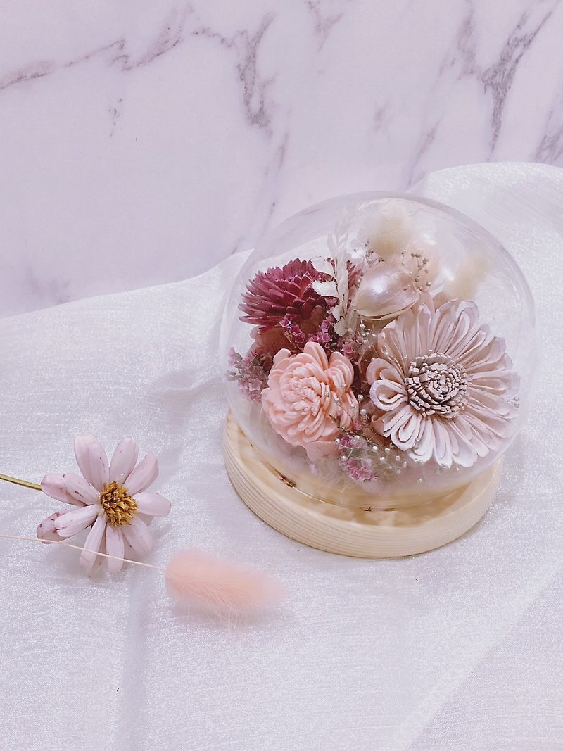 唯美夢幻 粉色秘密花園 乾燥花玻璃鐘罩 情人節禮物 生日禮物 - 乾燥花/永生花 - 植物．花 