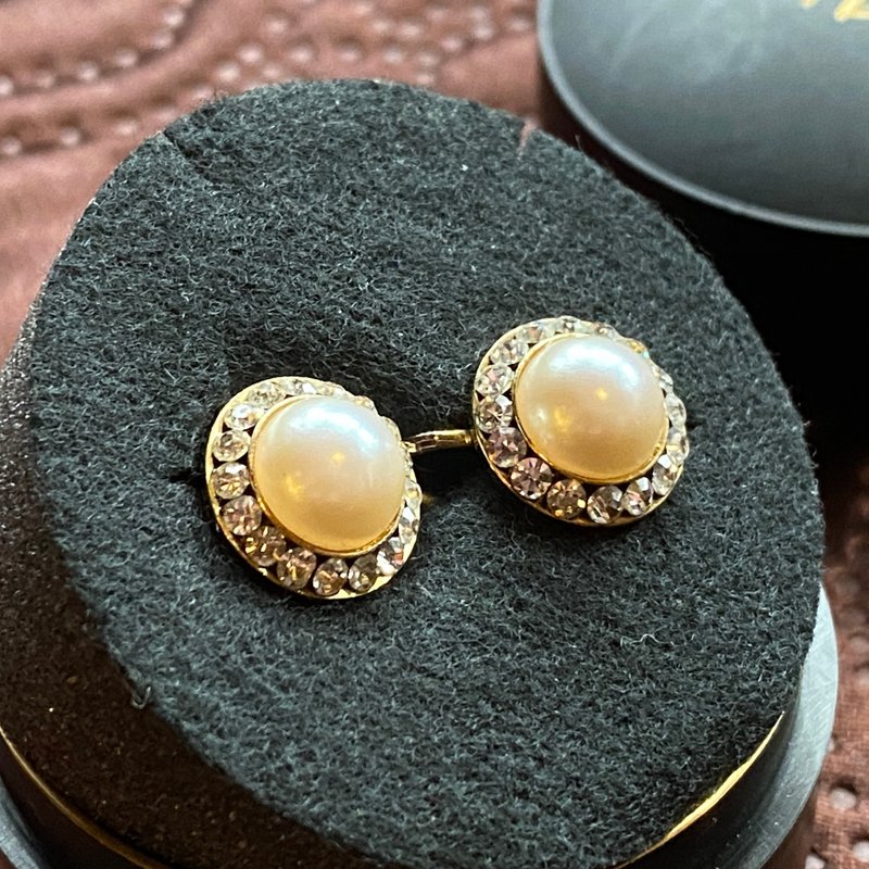 Vintage Jewelry│日本 FAVORITE JEWEL 經典珍珠耳夾/含盒 - 耳環/耳夾/耳骨夾 - 珍珠 透明