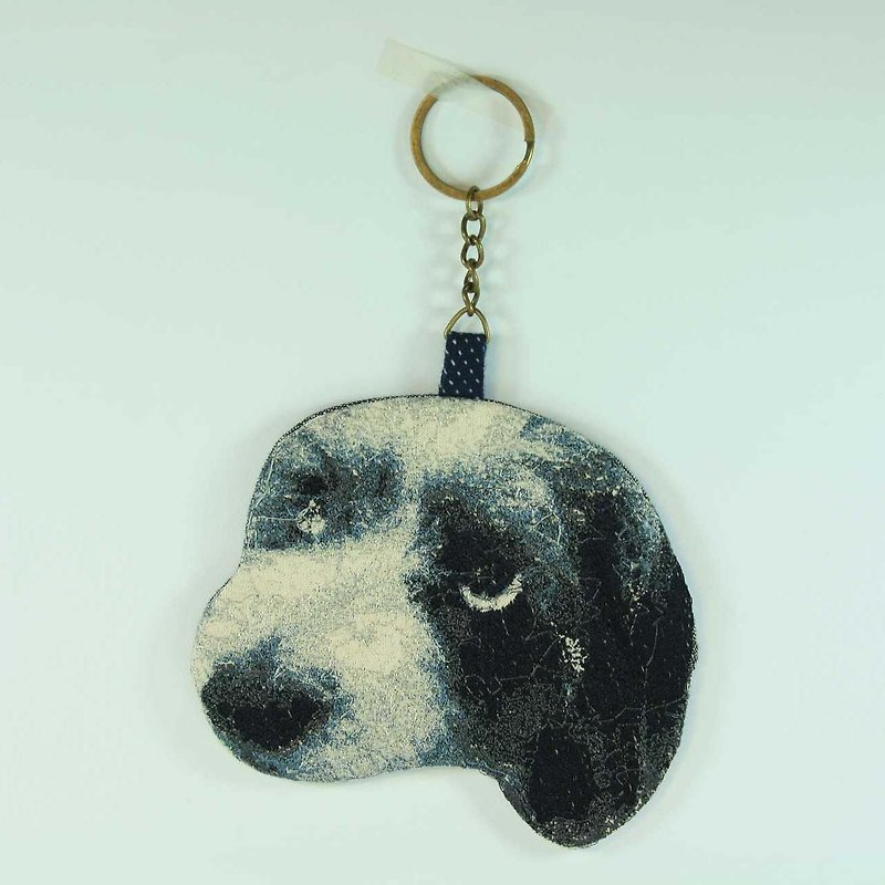 Embroidery key ring 03--dog head - Keychains - Cotton & Hemp Black