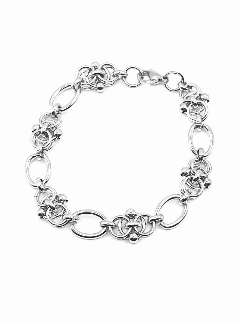 Chain & Ring Bracelet/ Silver/Size F/Hellcatpunks/hcp-ac-0336 - สร้อยข้อมือ - ทองแดงทองเหลือง สีเงิน