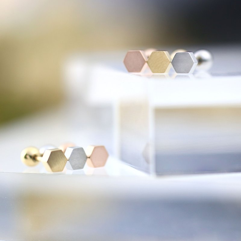 Hexagonal Earrings I Hypoallergenic Medical Steel Office Worker - Earrings & Clip-ons - Stainless Steel Gold