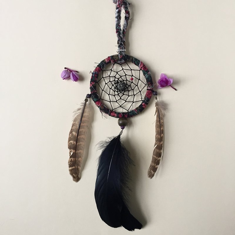 Handmade Dreamcatcher  |  10cm diameter  |  classic weave  |  floral print fabric - Items for Display - Other Materials Black