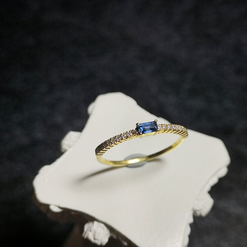 14k金 斯里蘭卡藍寶石 整排鑽造型 戒指 - 戒指 - 寶石 藍色