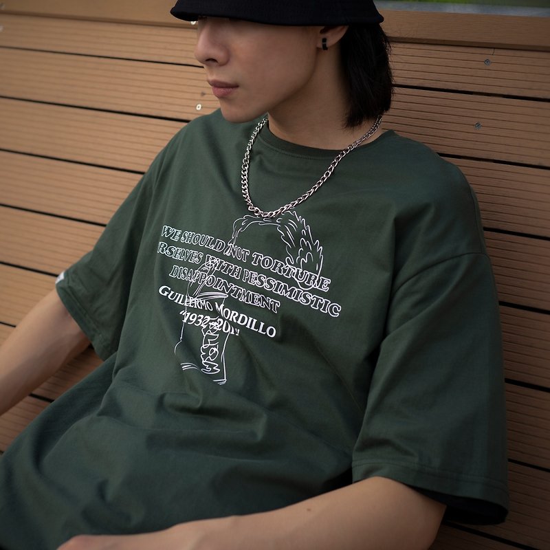 RLRM|Original design loose T-shirt/Popeye main picture pattern/Japanese/Retro/Couple/Leisure - เสื้อยืดผู้ชาย - ผ้าฝ้าย/ผ้าลินิน สีเขียว